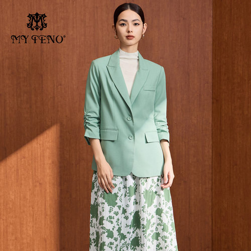 马天奴纯色翻领两粒扣西装外套