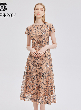 专柜正品马天奴女夏季新款短袖绣花网纱连衣裙子气质MRS624DRX0