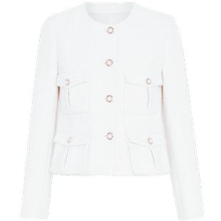 马天奴春秋白色短款单排扣小香风外套设计感长袖上衣名媛风淑女