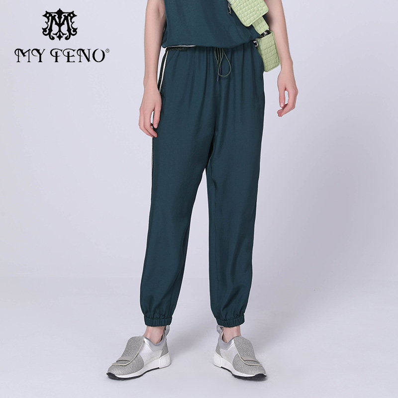 马天奴早春夏新款绿色雪纺休闲裤直筒裤宽松裤子时尚百搭基础简约,女装/女士精品,休闲裤,淘宝优惠券,粉丝福利购,淘宝优惠卷