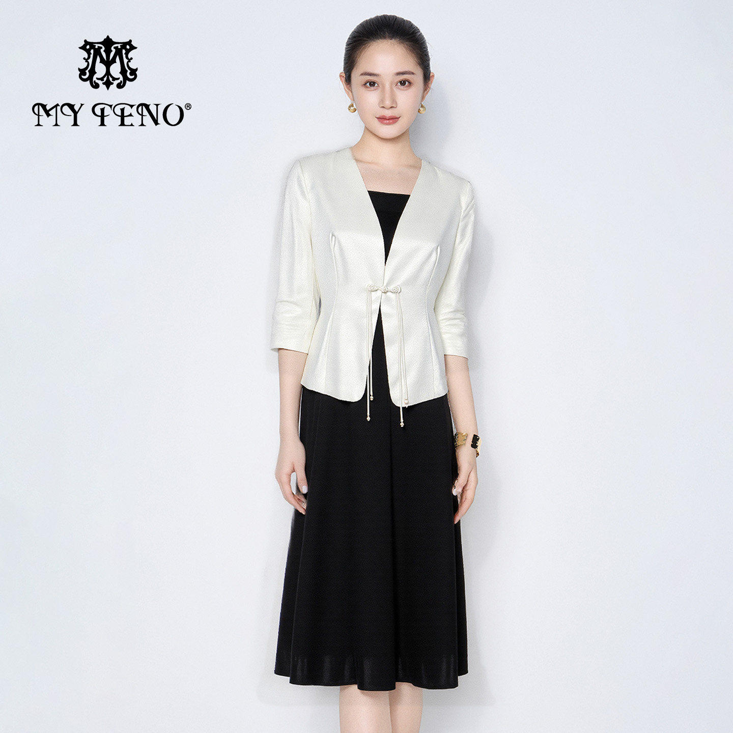 马天奴春秋新款新中式西装外套连衣裙子两件套装国风气质通勤女装
