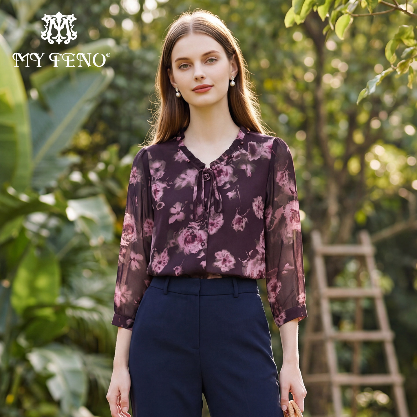 马天奴2026春夏新款红色印花系带领上衣小衫衬衫气质时尚法式女装