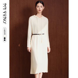 宽松简约长裙子时尚 马天奴春夏新款 黑色连帽针织裙休闲连衣裙长袖