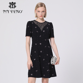 专柜正品 马天奴女秋蓝色醋纤烫钻连衣裙子时尚 MRS398DRX0