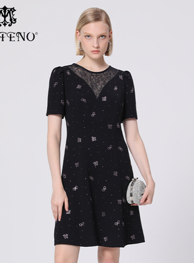 专柜正品马天奴女秋蓝色醋纤烫钻连衣裙子时尚MRS398DRX0