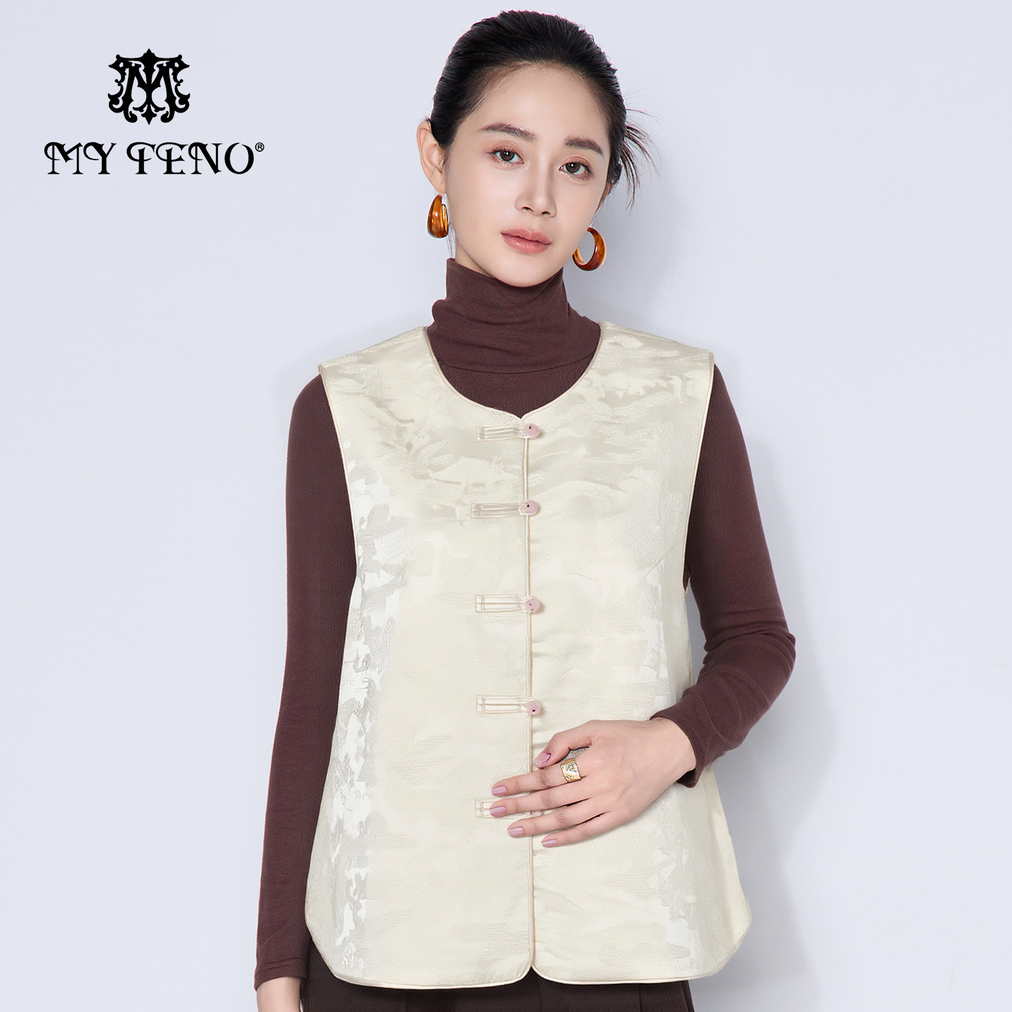 马天奴新中式提花圆领无袖马甲