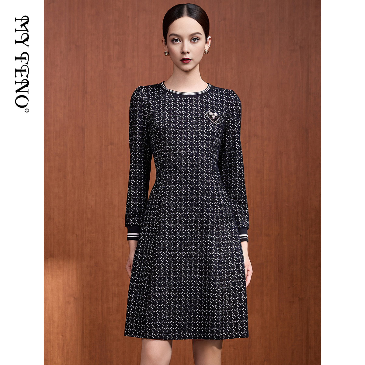 马天奴蓝色提花针织连衣裙