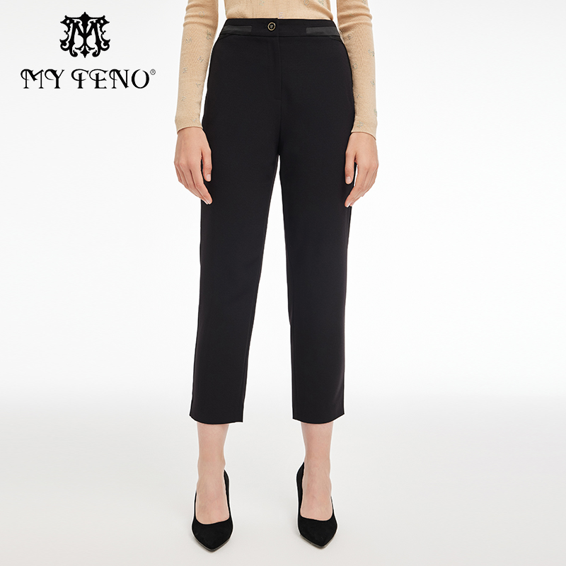 马天奴黑色弹力通勤铅笔裤