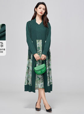 马天春夏新款牛油果绿100%莱赛尔针织开衫提花外搭毛衫时尚上衣女