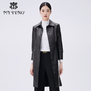 黑色长款 女装 马天奴秋冬新款 皮衣外套收腰通勤气质时尚 绵羊皮