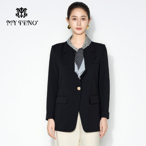 马天奴黑色翻领一粒扣西装外套