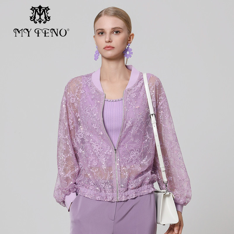 专柜正品马天奴秋冬紫色刺绣网纱外套烫钻拉链薄女装透视时尚,女装/女士精品,短外套,淘宝优惠券,粉丝福利购,淘宝优惠卷