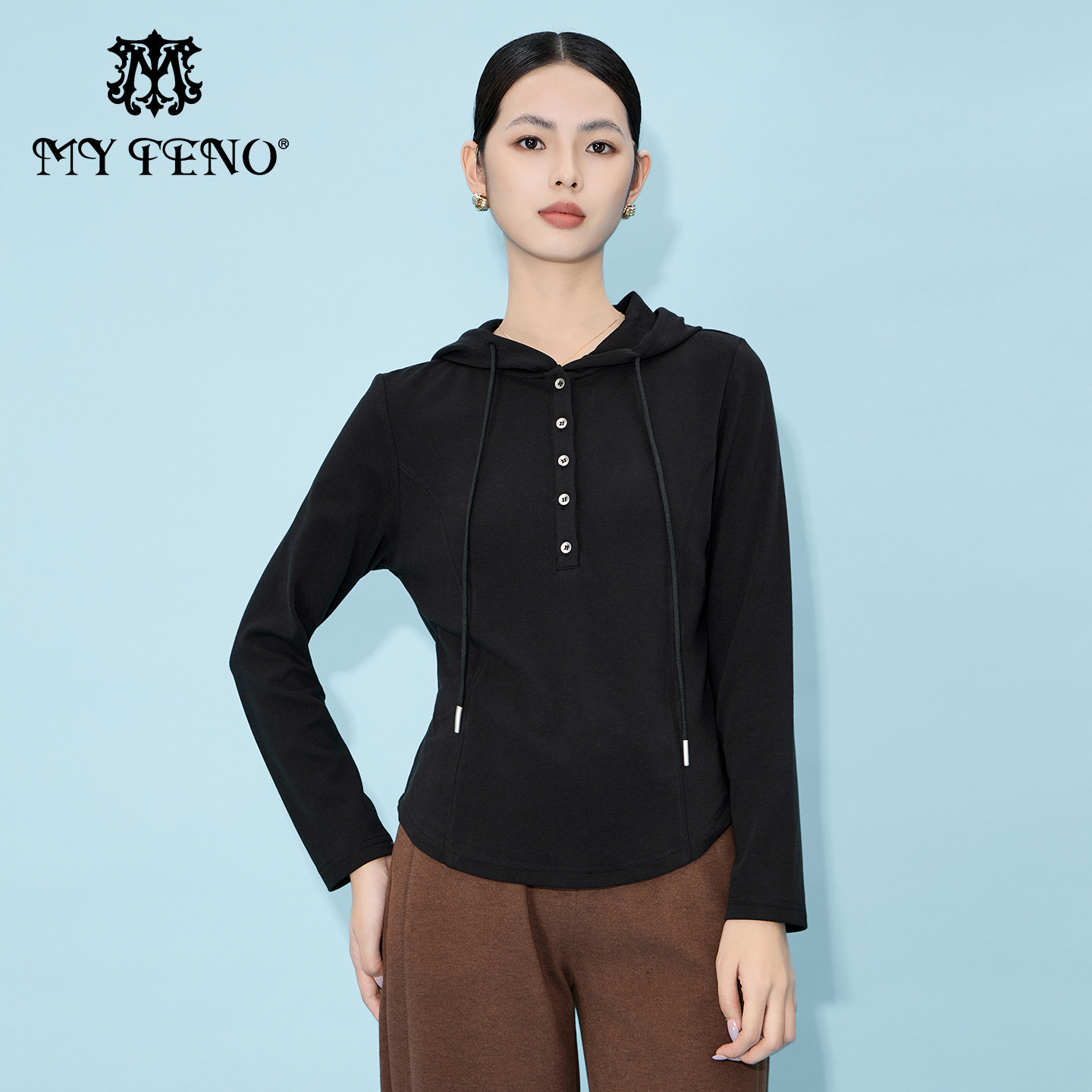 马天奴春秋新款棉质连帽卫衣长袖套头上衣休闲时尚百搭简约气质女