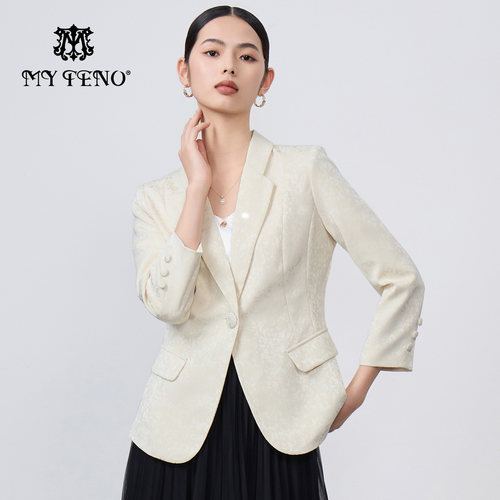 马天奴纯色提花一粒扣修身西装