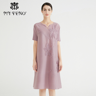 时尚 女立体花卉珍珠连衣裙子宽松长裙礼裙短袖 气质 新款 马天奴夏季