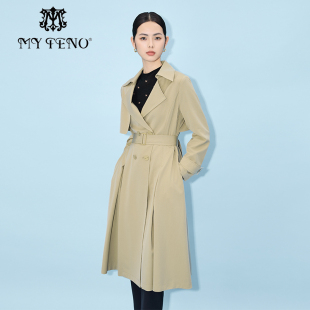收腰时尚 卡其翻领双排扣风衣外套长款 马天奴秋冬女装 专柜正品