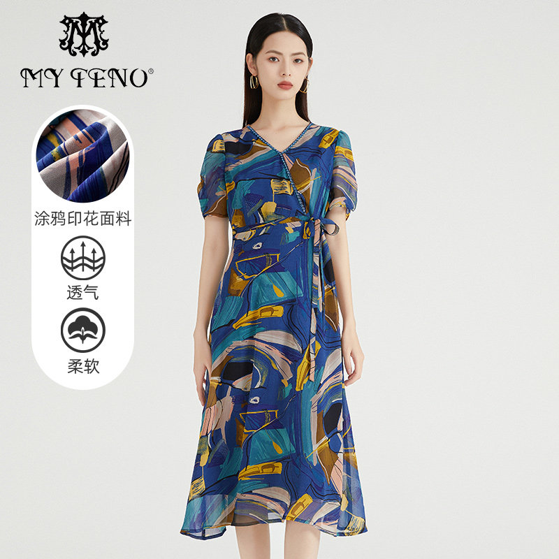 马天奴复古连衣裙雪纺