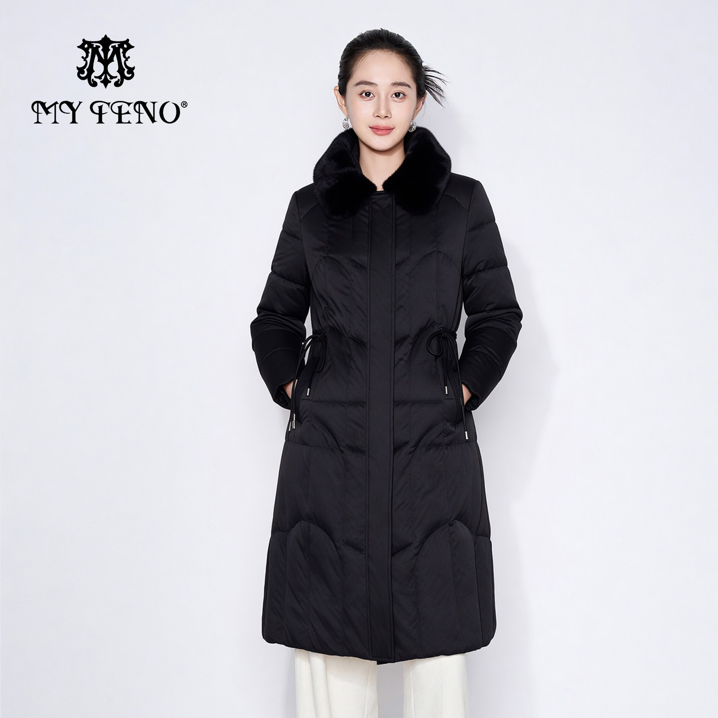 马天奴水貂毛领拉链鹅绒羽绒服