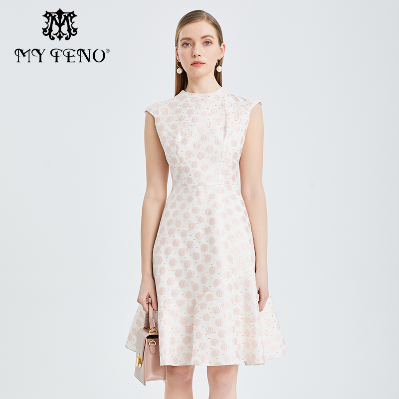 马天奴烟粉色圆点提花连衣裙