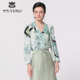 专柜正品 气质上衣 雪纺衫 马天奴女秋冬新款 绿色印花翻领洋气衬衫
