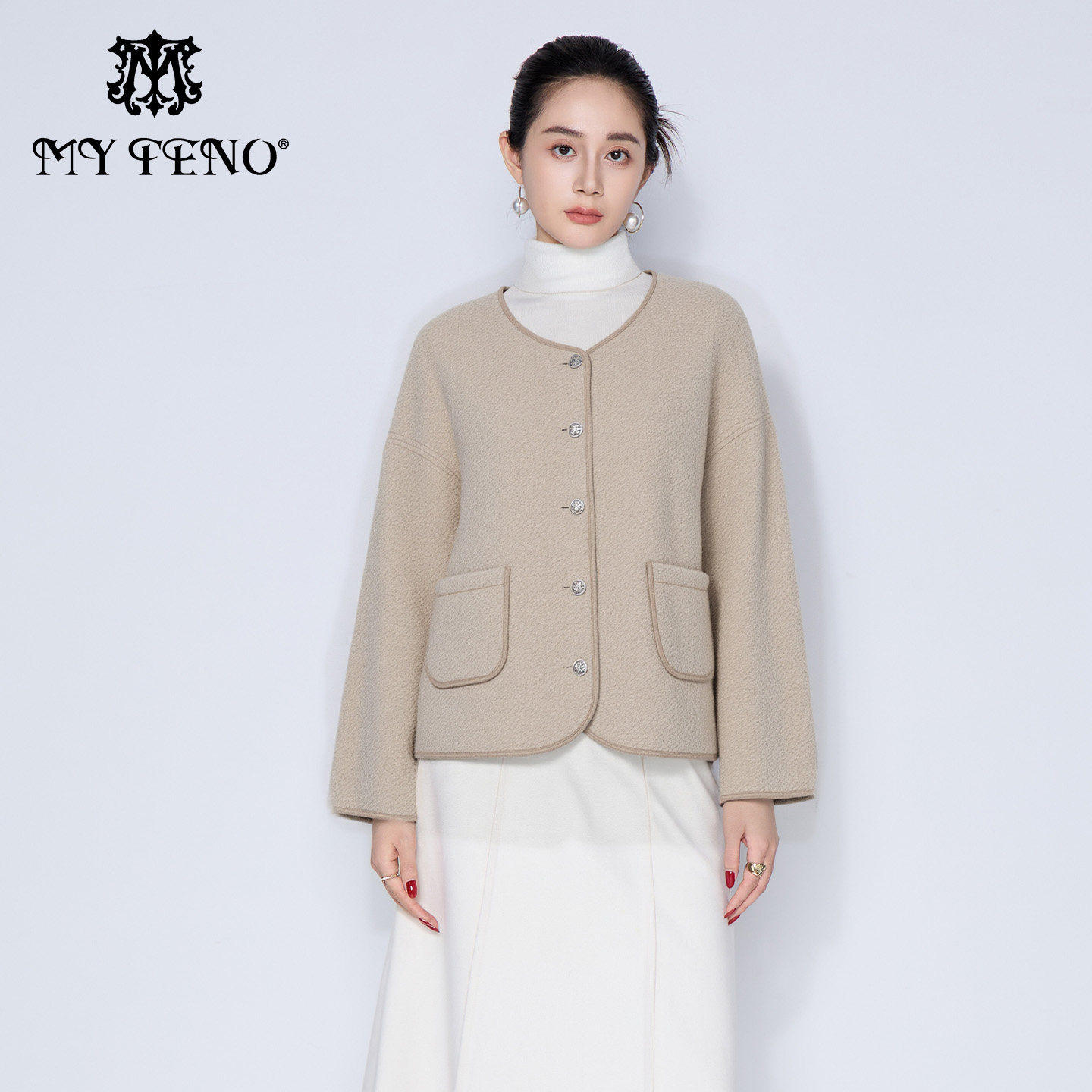 马天奴冬季新款纯色圆领单排扣绵羊毛混纺绒外套短款小香风气质女,女装/女士精品,短外套,淘宝优惠券,粉丝福利购,淘宝优惠卷