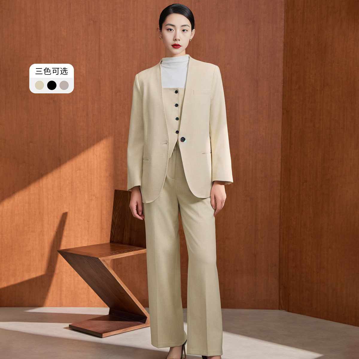 马天奴秋冬新款女纯色V领西装西服外套马甲西裤三件套装时尚通勤,女装/女士精品,时尚套装,淘宝优惠券,粉丝福利购,淘宝优惠卷