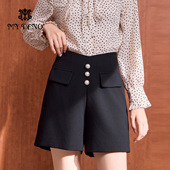 时尚 马天奴2025秋冬新款 黑色高腰A字短裤 百搭显高简约纽扣气质女