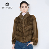 咖色立领钻扣水貂毛皮草外套短款 马天奴2025冬季 新款 廓形奢华保暖