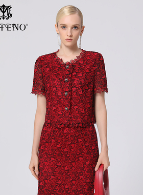 专柜正品马天奴女秋红色蕾丝短袖流行上衣时尚MRS211POH0