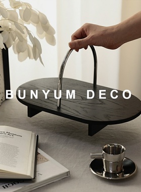 民宿书房侘寂风木质黑色托盘摆件