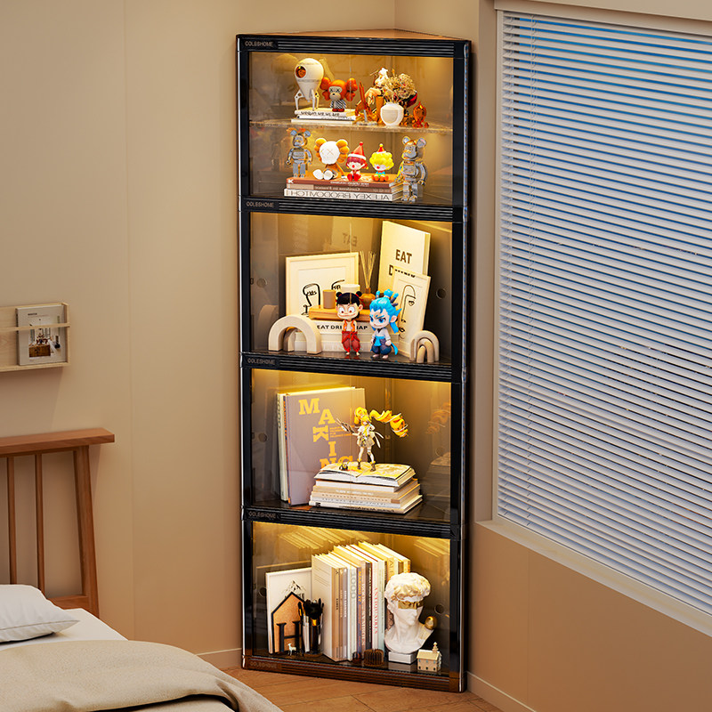 转角书架一体靠墙三角置物客厅不占空间收纳落地简易拐角储物柜子