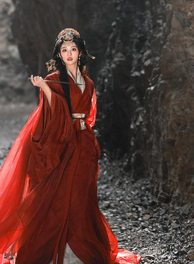 魏晋制南北朝汉服女红色古风婚服超仙气飘逸成人侠女风古装战国袍