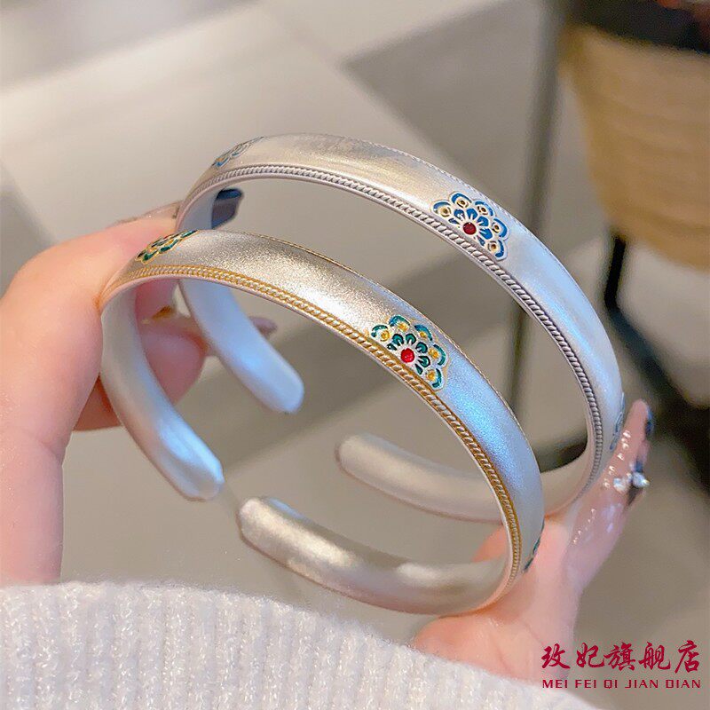 宝相花描金纯银手镯女轻奢高级感