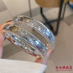 玫妃碎冰冰轮胎宽版闭口纯银手镯足银9999百搭时尚轻奢送女友礼物