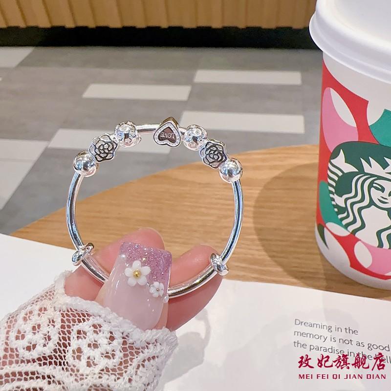 爱心串珠纯银手镯女甜美可爱时尚
