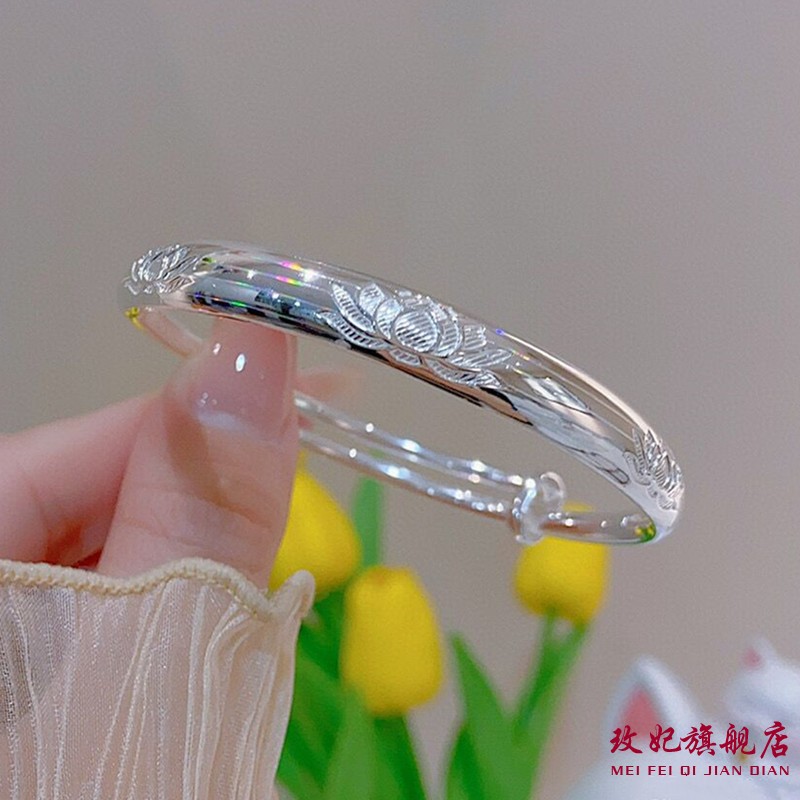 莲花纯银手镯女个性时尚气质网红