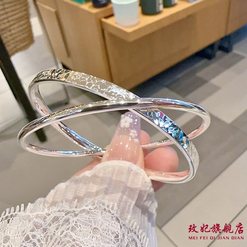玫妃双环碎冰冰闭口纯银手镯足银9999百搭时尚轻奢送女友生日礼物