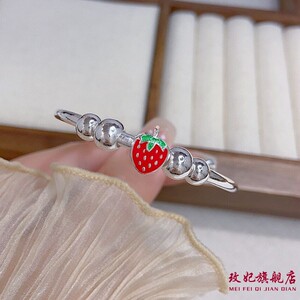 光面草莓竹节蝴蝶结中童纯银手镯