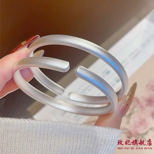 玫妃足银9999古法素圈泥鳅背开口实心纯银手镯送女友妈妈生日礼物