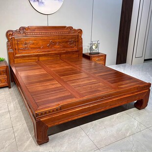 明清古典1米8双人床中式仿古榫卯雕花全实木大床1.5米婚床