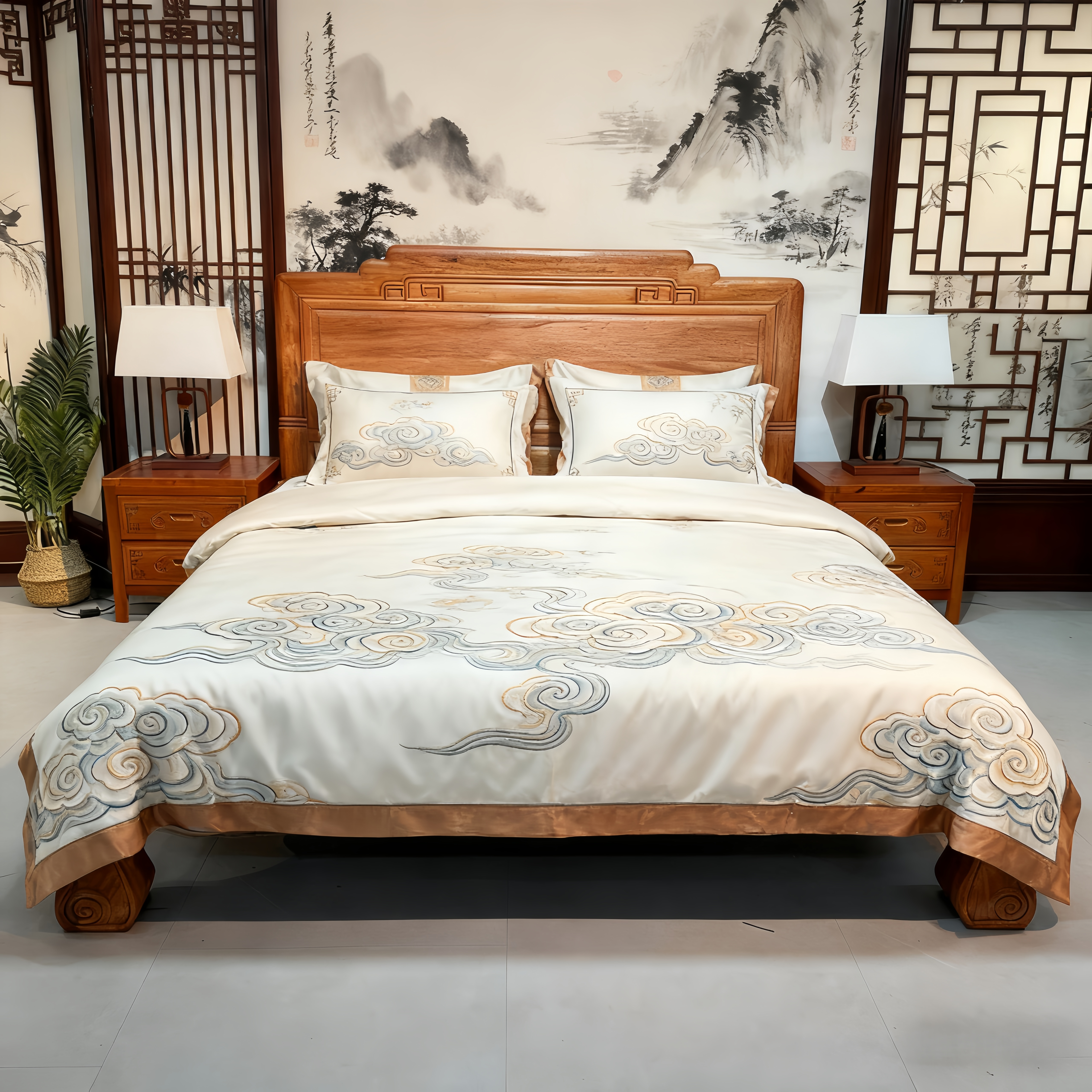 原木加厚金花梨红木实木床