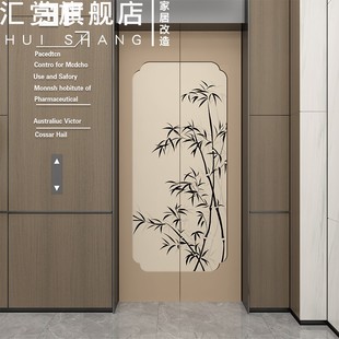 中国风电梯门贴纸一梯一户水井门防水改色遮丑高级装 饰入户门贴膜