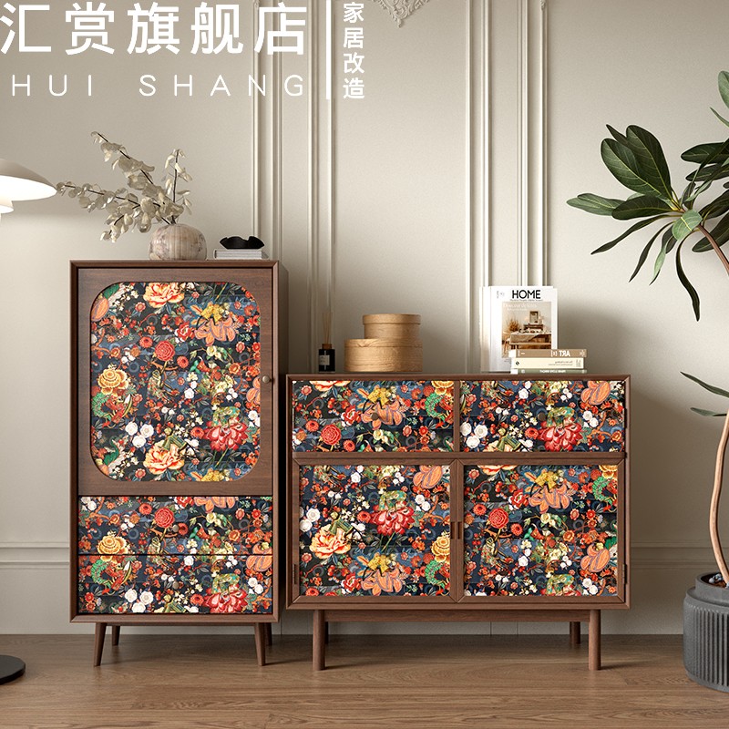 中古风复古装饰家具贴纸改造旧柜子贴画自粘壁纸防水美式墙纸加厚图片