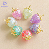 6颗装 海蒂人鱼姬28MM冰美人草莓带吊金色散珠diy手机链配件