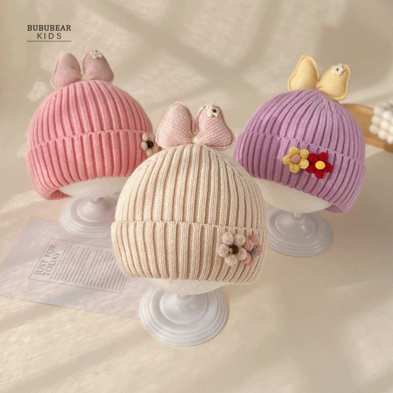 女宝宝帽子冬天可爱公主针织毛线帽女童冬天保暖洋气婴幼儿套头帽