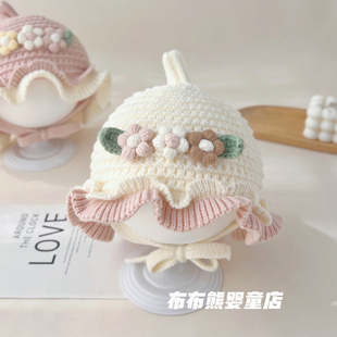 女宝宝帽子冬季公主洋气渔夫帽女童冬天加厚保暖针织帽儿童毛线帽