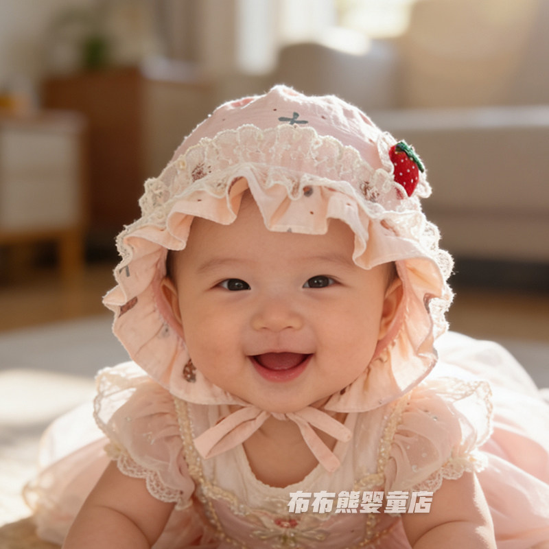 婴儿帽子春秋季薄款公主洋气护耳帽女宝宝春天遮阳帽小月龄宫廷帽