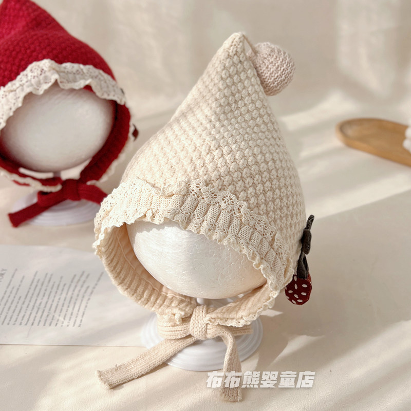 女宝宝帽子秋冬韩版针织帽婴儿冬天保暖护耳帽女童冬天尖尖精灵帽