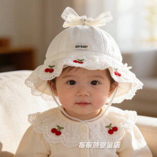 女宝宝帽子春夏薄款公主洋气渔夫帽女童春季大帽檐遮阳防晒帽盆帽