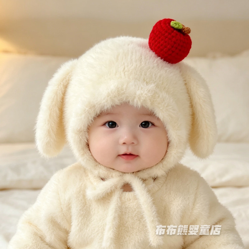 婴儿帽子冬季可爱护耳帽男女宝宝冬天保暖加厚毛绒帽婴幼儿毛线帽